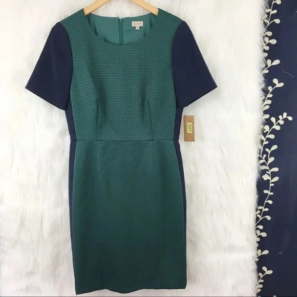 Daniel Cremieux Dresses & Skirts - CREMIEUX NWT Size‎ 6 Green Navy Color Blocked Short Sleeve Sheath Dress
